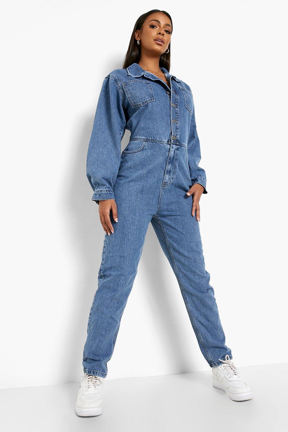 Denim store jumpsuit boohoo